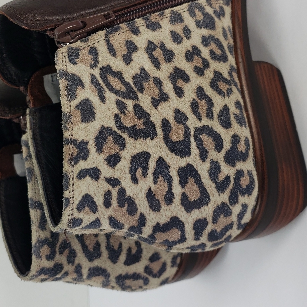 NAOT HELM BROWN LEATHER CHEETAH PRINT SUEDE SIDES ZIP BOOTIES WOMEN'S 42 L 11 - Picture 6 of 11